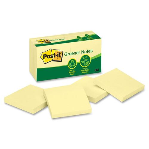 Post-it® Plain Recycled Notes - 3" x 3" - Square - Unruled - Canary Yellow - Removable - 1 Each - Adhesive Note Pads - MMM654RPYEL