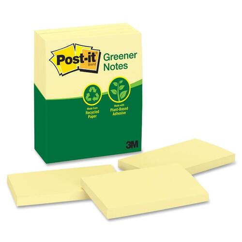 3M Plain Recycled Notes - 3" x 5" - Rectangle - Unruled - Canary Yellow - Removable - 1 Each - Adhesive Note Pads - MMM655RPYEL