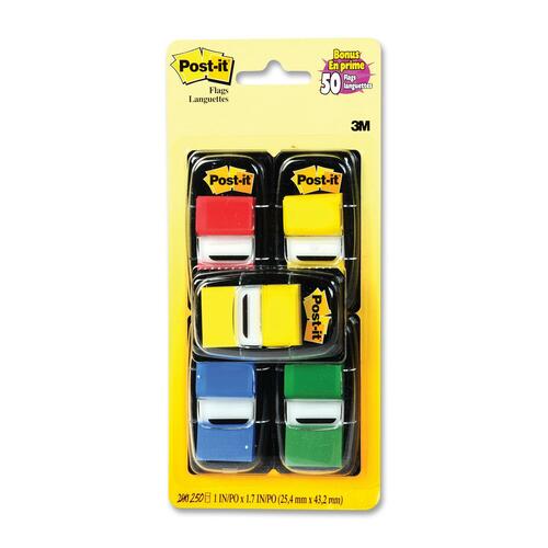 3M Value Pack Flag - 1" - Rectangle - Assorted - Removable - 225 / Pack = MMM680RYBGVAB