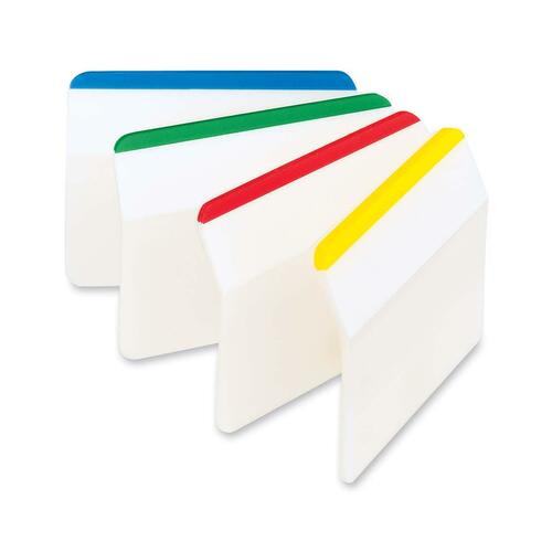 Post-it® Durable Angled File Tab - 24 Tab(s) - 2" Tab Height x 1.50" Tab Width - Removable - Blue Plastic, Green, Red, Yellow Tab(s) - 24 / Pack