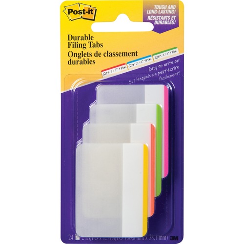 Post-it® Durable Filing Tab - 2" Tab Height x 1.50" Tab Width - Blue, Green, Red, Yellow Tab(s) - 24 / Pack - Index Tabs & Page Markers - MMM686F1