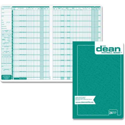 Dean & Fils Twenty Four Employees Payroll Book - Recycled - 1 Each - Payroll Forms - DET80024