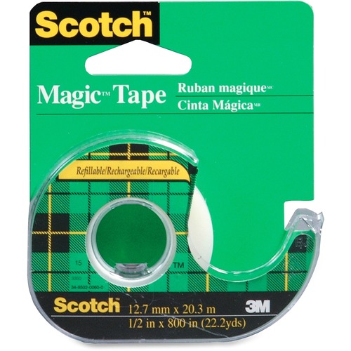 3M Scotch Magic Transparent Tape - 36 yd (32.9 m) Length x 0.50" (12.7 mm) Width - 1" Core - 1 Each - Transparent & Invisible Tapes - MMM81012PP