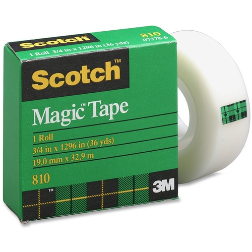 3M Scotch Magic Transparent Tape - 36 yd (32.9 m) Length x 0.75" (19 mm) Width - 1" Core - 1 Each - Transparent & Invisible Tapes - MMM81018BXD