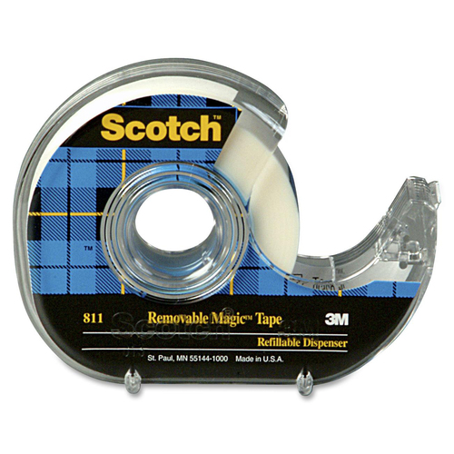 Scotch 81118PP Magic Removable Transparent Tape - 36 yd (32.9 m) Length x 0.75" (19 mm) Width - 1" Core - Dispenser Included - 1 Each - Clear