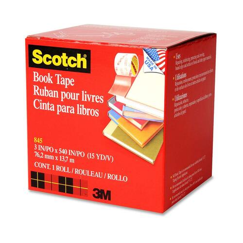 3M Scotch Book Transparent Tape - 15 yd (13.7 m) Length x 3" (76.2 mm) Width - 3" Core - 1 Each - Book Tapes - MMM845300