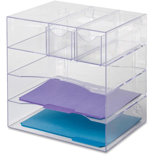 Rubbermaid Optimizer 4-Way Organizer with Drawers - 5 Compartment(s) - 10" Height x 13.3" Width x 13.3" Depth - Desktop - Clear - Plastic - 1 Each = RUB94600ROS