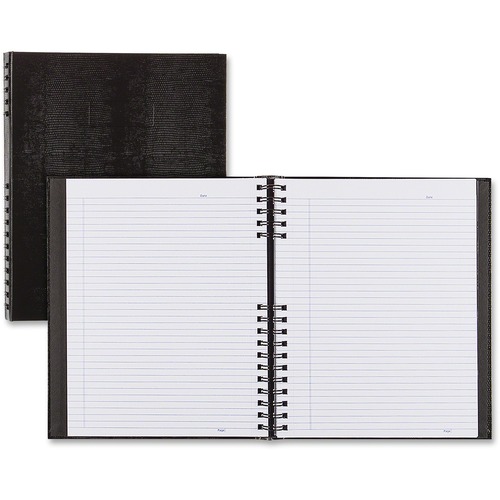 Blueline NotePro Lizard-Look Hard Cover Composition Book - 150 Sheets - Twin Wirebound - 11" x 8 1/2" - Black Cover - Hard Cover, Micro Perforated, Index Sheet, Self-adhesive, Pocket - Recycled - 1Each