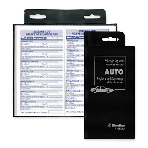 Blueline Bilingual Auto Record Book - 104 Sheet(s) - 3 1/2" x 6 3/8" Sheet Size - Black Cover - Recycled - 1 Each - Automobile Log Books - BLIA1580BLK