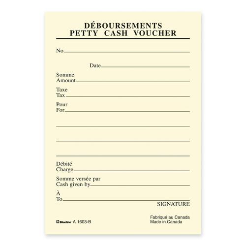 Blueline Bilingual Petty Cash Vouchers Pad - 72 Sheet(s) - Gummed - 3 1/2" x 5" Sheet Size - Yellow Sheet(s) - Recycled - 10 / Pack