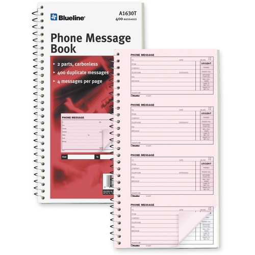 Blueline Telephone Message Book - 100 Sheet(s) - Spiral Bound - 2 PartCarbonless Copy - 5.75" (146.05 mm) x 10.75" (273.05 mm) Sheet Size - White Sheet(s) - 1 Each