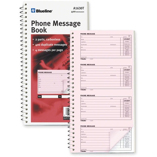 Blueline Telephone Message Book - 100 Sheet(s) - Spiral Bound - 2 PartCarbonless Copy - 5 3/4" (14.6 cm) x 10 3/4" (27.3 cm) Sheet Size - White Sheet(s) 