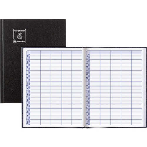 Blueline Undated Appointment Book - Daily - 8:00 AM to 8:45 PM - Quarter-hourly - 9" x 12" Sheet Size - Black - Appointment Schedule, Trilingual, Hard Cover - 1 Each - Telephone / Address Books - BLIA200081B