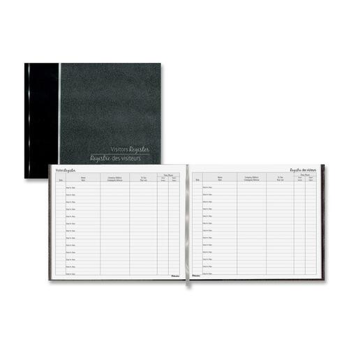 Blueline Bilingual Visitor's Record Book - 128 Sheet(s) - Sewn Bound - 9 7/8" x 8 1/2" Sheet Size - Black Cover - Recycled - 1 Each