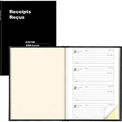 Blueline Perfect Binding Bilingual Receipt Book - 400 Sheet(s) - Perfect Bind - 2 Part - Carbon Copy - 8 1/2" x 11" Sheet Size - Black Cover - 1 Each