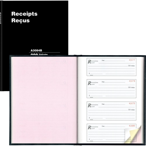 Blueline Perfect Binding Bilingual Receipt Book - 200 Sheet(s) - Perfect Bind - 2 Part - Carbon Copy - 8 1/2" x 11" Sheet Size - Black Cover - 1 Each