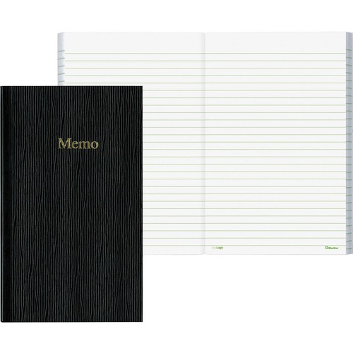 Blueline Glue Binding Side Open Memo Book - 100 Sheets - Glue - 6 3/4" x 4" - Black Paper - Black Cover - Pocket, Flexible Cover - Recycled - 1Each