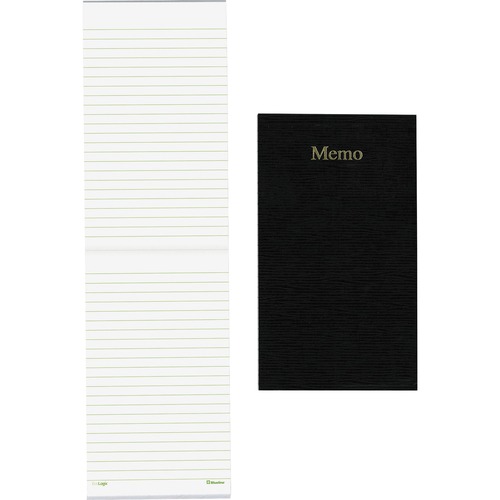 Blueline End Opening Memo Book - 100 Sheets - Perfect Bound - 3 5/8" x 6" - White Paper - Black Cover - Flexible Cover, Pocket - Recycled - 1Each