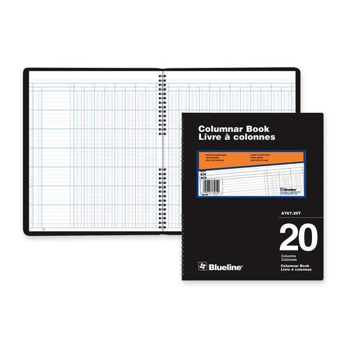 Blueline 767 Series Double Format Columnar Book - 80 Sheet(s) - Spiral Bound - 10" x 12 1/4" Sheet Size - 20 Columns per Sheet - White Sheet(s) - Black Cover - Recycled - 1 Each - Accounting/Columnar/Record Books & Pads - BLIA76720T