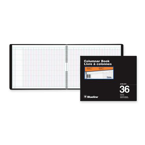 Blueline 769 Series Columnar Book - 80 Sheet(s) - Twin Wirebound - 15" x 12" Sheet Size - 36 Columns per Sheet - White Sheet(s) - Black Cover - Recycled - 1 Each