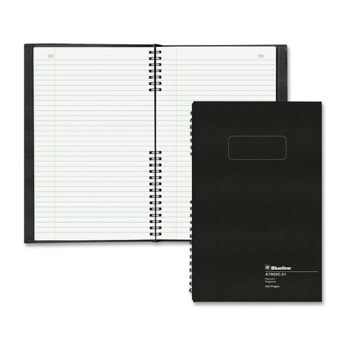 Blueline 790 Series Account Record Book - 200 Sheet(s) - Twin Wirebound - 7.88" (200.03 mm) x 12.50" (317.50 mm) Sheet Size - White Sheet(s) - Black Cover - Recycled - 1 Each
