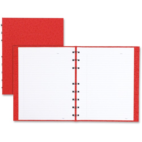 Blueline NotePro Ostrich Twin-Wire Notebook - 192 Sheets - Perfect Bound Blue Margin - 9 1/4" x 7 1/4" - Red Cover Textured - Self-adhesive, Hard Cover, Index Sheet - Recycled - 1Each - Memo / Subject Notebooks - BLIA8C83