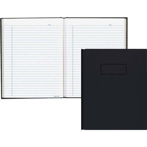 Blueline Hardbound Business Books - 192 Sheets - Perfect Bound - Ruled Blue Margin - 9 1/4" x 7 1/4" - White Paper - Black Cover - Hard Cover, Self-adhesive, Index Sheet - Recycled - 1Each