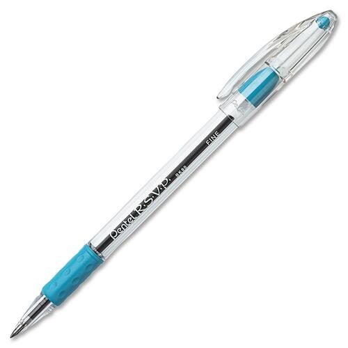 Pentel R.S.V.P. Ballpoint Stick Pens - Fine Pen Point - 0.7 mm Pen Point Size - Refillable - Sky Blue - Clear Barrel - 1 Each - Ballpoint Stick Pens - PENBK90S
