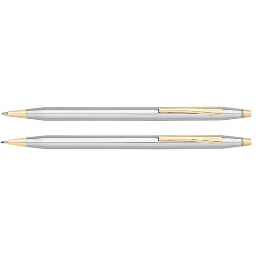 Cross Classic Century Medalist Chrome 23KT Gold Plated Appointments Ballpoint Pen & 0.7mm Pencil Set - 0.7 mm Lead Size - Chrome, Gold Barrel - 1 / Set - Pen/Pencil Sets - CRO00153