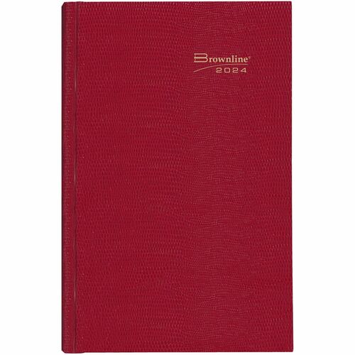 Blueline Brownline Folio Appointment Book - Daily - January 2021 till December 2021 - 1 Day Single Page Layout - 7 7/8" x 10" Sheet Size - Red - Reference Calendar, Tear-off, Hard Cover - 1 Each