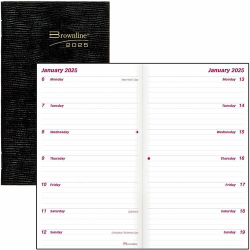 Brownline Brownline Two-Week Planner - Julian Dates - Weekly - January 2024 - December 2024 - 3 1/2" x 6" Sheet Size - Saddle Stitch - Black - Pocket, Address Directory, Phone Directory, Soft Cover - 1 Each