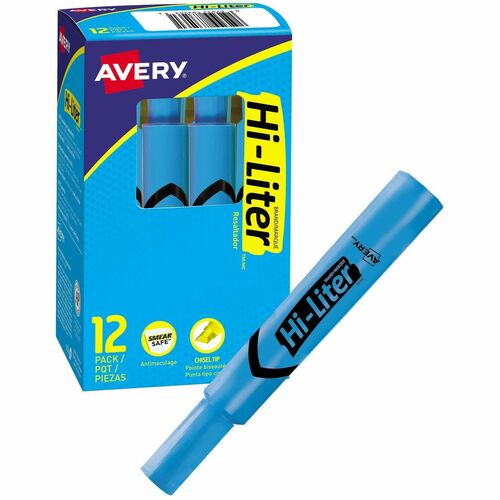 Avery® Hi-Liter Desk Style Highlighter - Chisel Marker Point Style - Fluorescent Blue - 1 Each - Tank-Style Highlighters - AVE83503