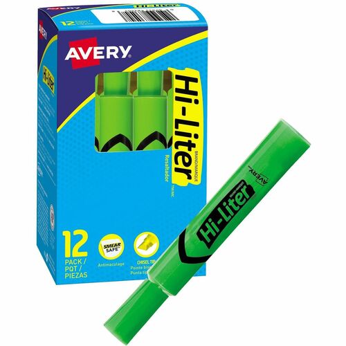 Avery® Hi-Liter Desk Style Highlighter - Chisel Marker Point Style - Fluorescent Green - 12/box
