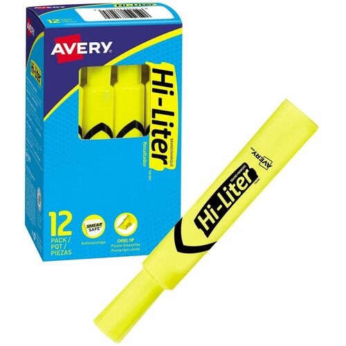 Avery® Hi-Liter Desk Style Highlighter - Chisel Marker Point Style - Fluorescent Yellow - 12/Box