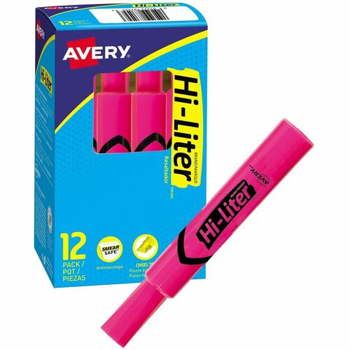 Avery® Hi-Liter Desk Style Highlighter - Chisel Marker Point Style - Fluorescent Pink - 1 Each - Tank-Style Highlighters - AVE83509