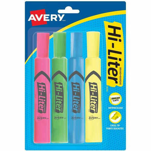 Avery® Hi-Liter Desk Style Highlighter - Chisel Marker Point Style - Yellow, Blue, Green, Pink - 4 / Set