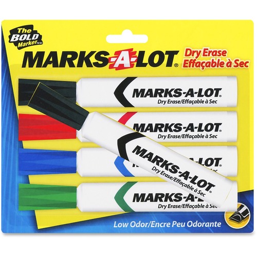 Avery® Marks-A-Lot Whiteboard Dry Erase Marker - Chisel Marker Point Style - Black, Red, Blue, Green - 5 / Set