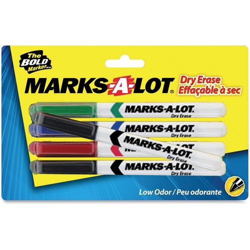 Avery® Marks-A-Lot 4-Color Dry Erase Marker - Bullet Marker Point Style - Black, Blue, Red, Green - 5 / Set