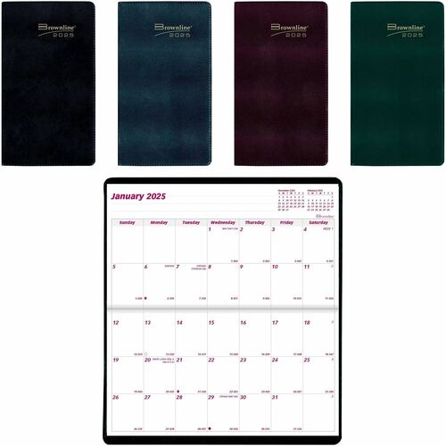 Brownline Saddle Stitched Two Year Monthly Planner - Julian Dates - Monthly - 2 Year - January till December - 3 1/2" x 6 1/2" Sheet Size - Saddle Stitch - Assorted - Vinyl - Notepad, Soft Cover - 1 Each