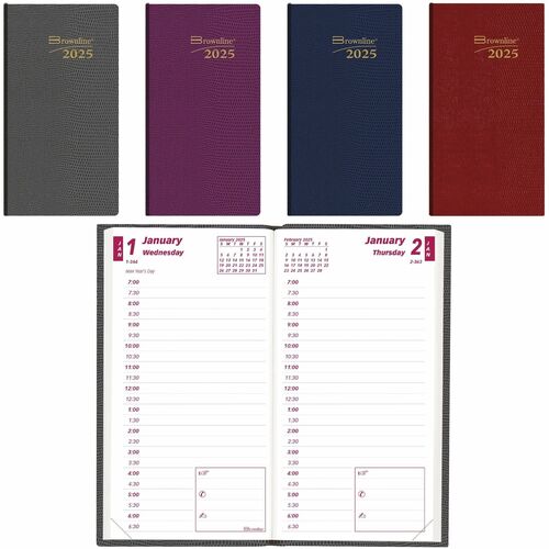Brownline Daily Pocket Appointment Book - Daily - 1 Year - January 2022 till December 2022 - 7:00 AM to 6:30 PM - Half-hourly - 1 Day Single Page Layout - 3 1/16" x 6" Sheet Size - Assorted - Flexible, Notepad, Reference Calendar - 1 Each