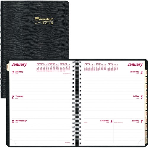 Blueline Essential Weekly Planner - Weekly - January 2021 till December 2021 - 1 Week Double Page Layout - 6 3/4" x 8 3/4" Sheet Size - Twin Wire - Black - Address Directory, Phone Directory, Tabbed, Expense Form, Flexible - 1 Each