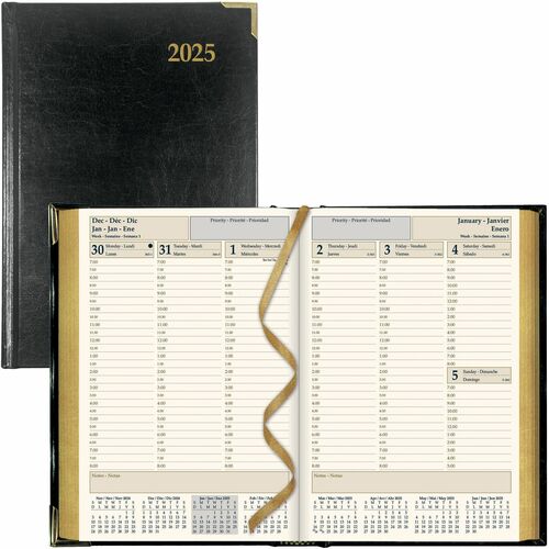 Brownline Executive Weekly Planner, 8-1/4" x 5-1/2" , Trilingual, Black