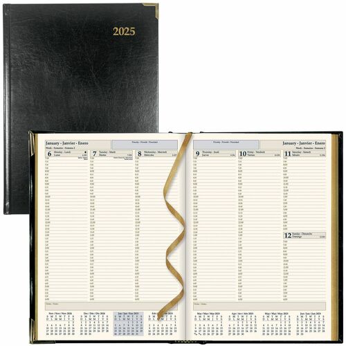 Brownline Executive Weekly Planner, 10-7/8" x 7-5/8" , Trilingual, Black