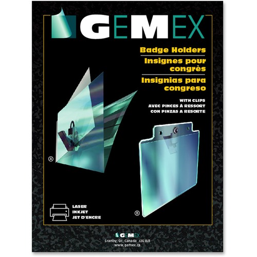 Gemex Badge Holder with Clip - 2.25" (57.15 mm) x 3.50" (88.90 mm) x - Acetate - 100 / Box - Clear - Name Badges/Systems - GMXCL225