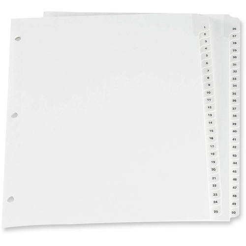 Oxford Preprinted Laminated Tab Index Divider - Printed Tab(s) - Digit - 1-50 - 8.50" Divider Width x 11" Divider Length - Letter - White Divider - Mylar Tab(s) - 50 / Set - Pre-printed Index Dividers - OXFCR21350W