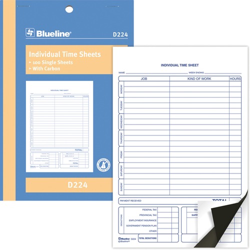 Blueline, Blueline Bilingual Time Sheet, 1 EA