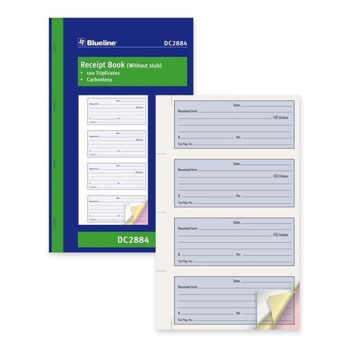 Blueline Receipt Forms Book - 100 Sheet(s) - 3 PartCarbonless Copy - 6 3/4" (17.1 cm) x 11" (27.9 cm) Sheet Size - Blue Cover - 1 Each = BLIDC2884