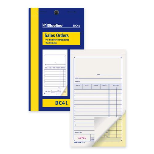 Blueline Sales Order Book - 50 Sheet(s) - 2 PartCarbonless Copy - 3 1/2" x 6 1/2" Sheet Size - Blue Cover - 1 Each - Sales Forms & Refills - BLIDC41