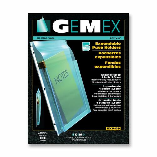 Gemex Super Expandable Page Holder with Flap - 1" Maximum Capacity - For Letter 8 1/2" x 11" Sheet - Ring Binder - Rectangular - Clear - Vinyl - 5 / Pack