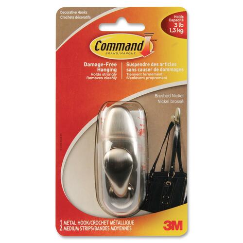 3M Command Forever Classic Hook - 1.36 kg Capacity - for Garment - Metal, Nickel - 1 Each - Coat/Garment Hooks - MMMFC12BNC